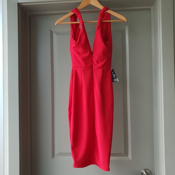 Nasty Gal Deep Plunging Red Bodycon Dress - Picture 2 of 8